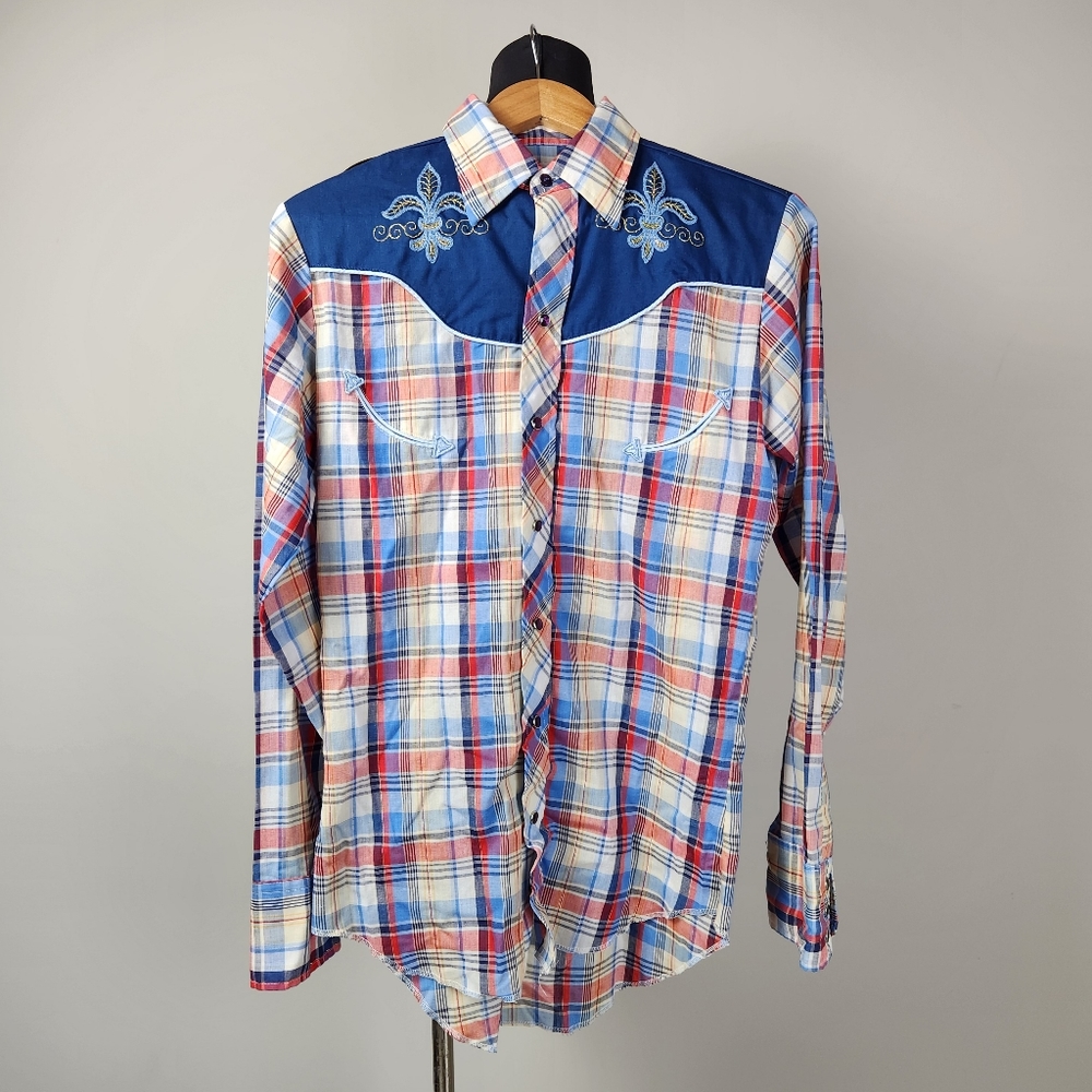 VTG WRANGLER men's plaid embroidered western shirt